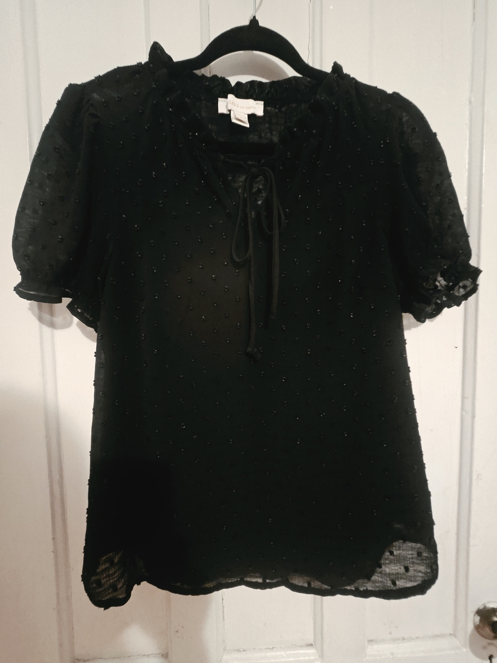 Delicate Swiss Dot Tie-Neck Blouse - Black